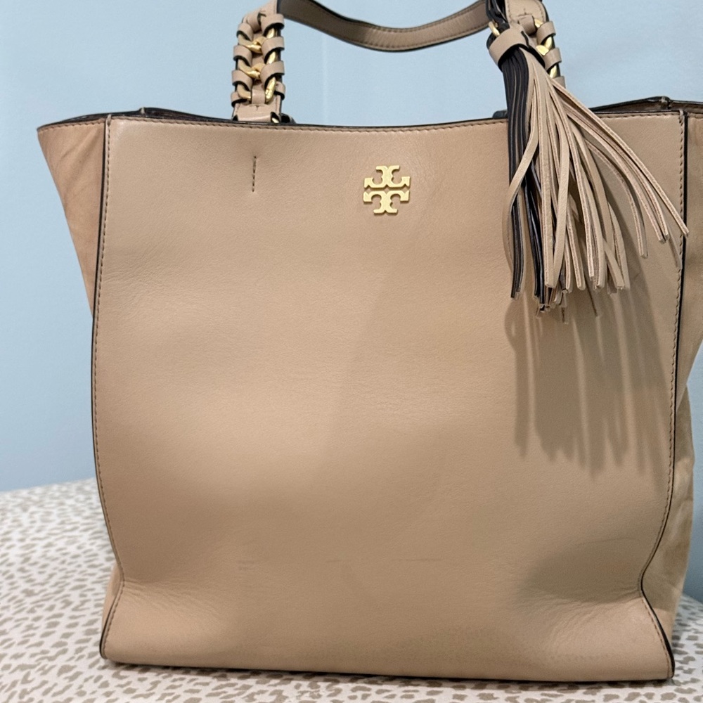 Tory Burch Beige Leather Tote with Tassel